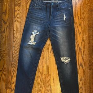 Ripped dark wash skinny jeans